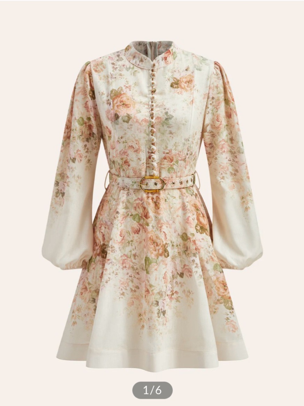 Commense Ivory Floral Long Sleeve Belted Mini Dress